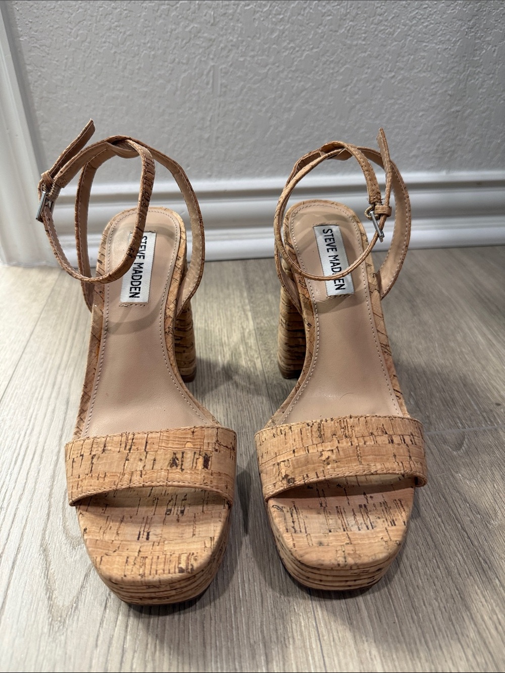 Steve Madden Cork Platform Ankle-Strap Heels - Tan